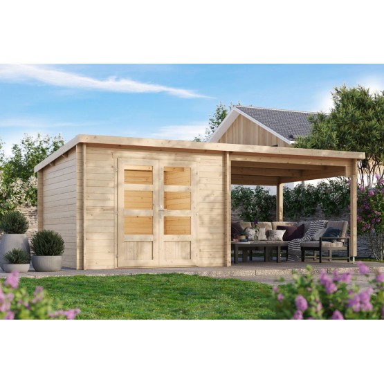 Blokhut Kessel 34 mm, 600x300 cm incl. overkapping 300 cm Blank