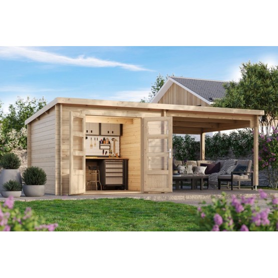 Blokhut Kessel 34 mm, 600x300 cm incl. overkapping 300 cm Blank