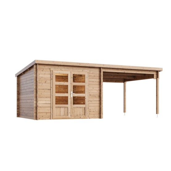 Blokhut Kessel 34 mm, 600x300 cm incl. overkapping 300 cm Bruin geïmpregneerd