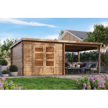 Blokhut Kessel 34 mm, 600x300 cm incl. overkapping 300 cm Bruin geïmpregneerd