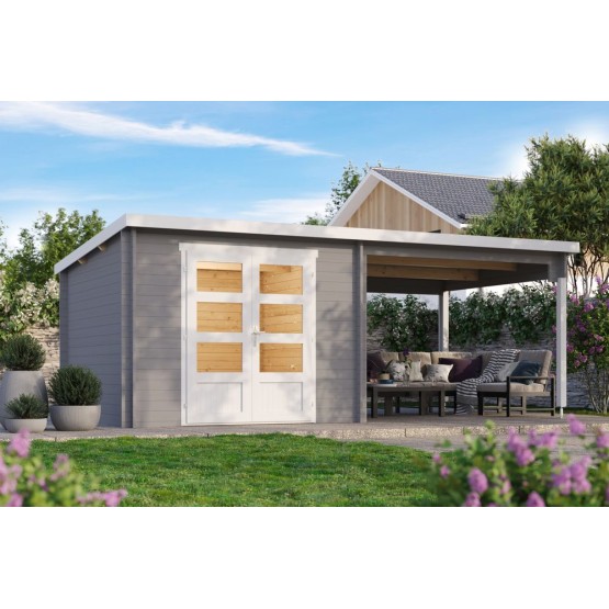 Blokhut Kessel 34 mm, 600x300 cm incl. overkapping 300 cm Lightgrey-White