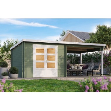 Blokhut Kessel 34 mm, 600x300 cm incl. overkapping 300 cm Greengrey-White