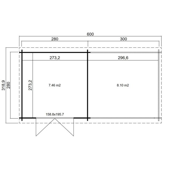 Blokhut Kessel 34 mm, 600x300 cm incl. overkapping 300 cm Greengrey-White