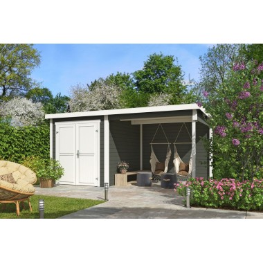 Blokhut Dahlia 1 + Overkapping 450x250 28 mm Green Grey-Wit