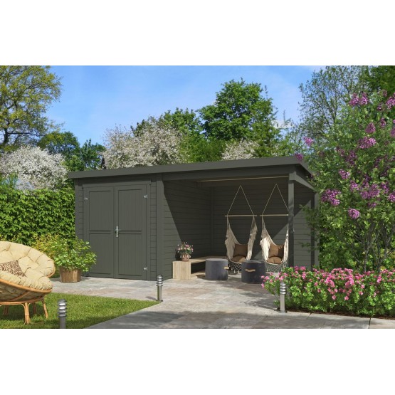 Blokhut Dahlia 1 + Overkapping 450x250 28 mm Green Grey