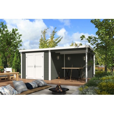 Blokhut Dahlia 2 + Overkapping 500x250 28 mm Green Grey-Wit