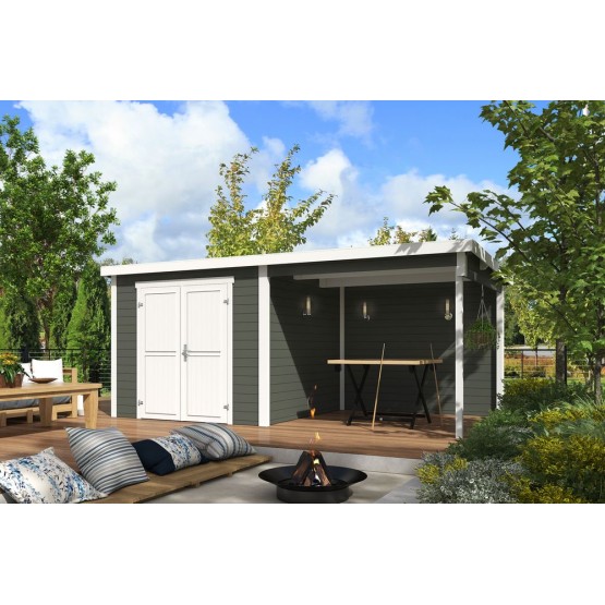 Blokhut Dahlia 2 + Overkapping 500x250 28 mm Green Grey-Wit