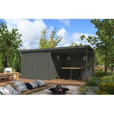 Blokhut Dahlia 2 + Overkapping 500x250 28 mm Green Grey