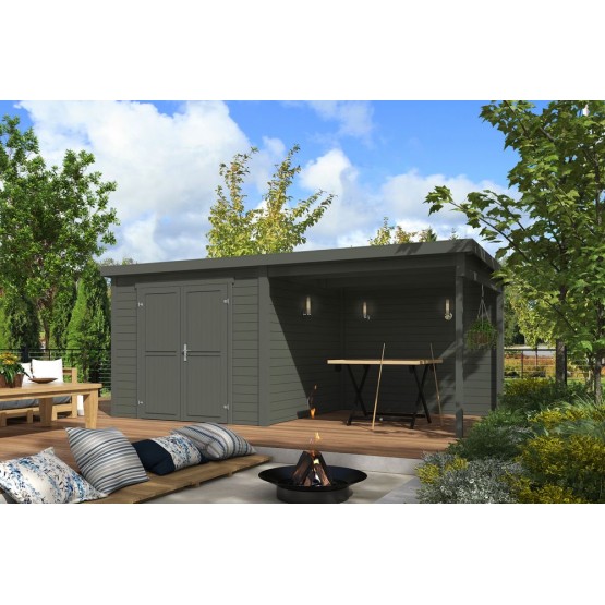 Blokhut Dahlia 2 + Overkapping 500x250 28 mm Green Grey