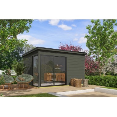 Blokhut Jasmijn 385x295 cm 28 mm Green Grey
