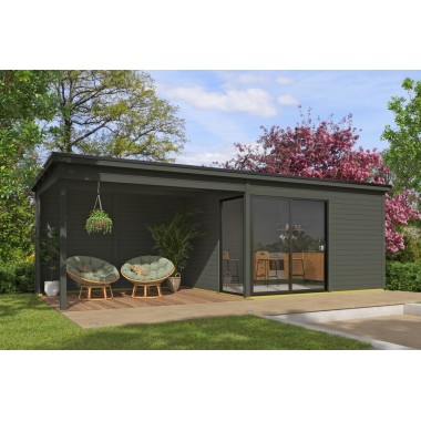 Blokhut Jasmijn + Overkapping 755x 295 cm Green Grey