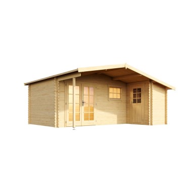 Blokhut Baexem 34 mm, 530x450 cm Blank, Luifel 150 cm