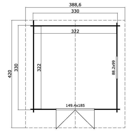 Blokhut Beesel 1  40 mm, 350x350 cm Greengrey-White