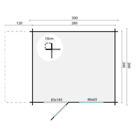 Blokhut Lars 28 mm, 300x260 cm Blank