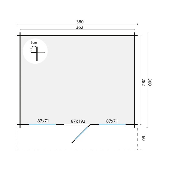 Blokhut Mika 28 mm, 380x300 cm Blank