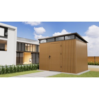 Composiet Tuinhuis 283x210 cm,  Hoogte 226,5 cm Teak