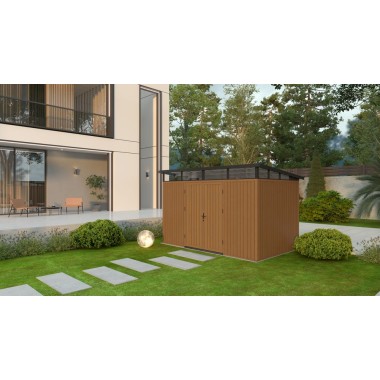 Composiet Tuinhuis 344x210 cm,  Hoogte 226,5 cm Teak