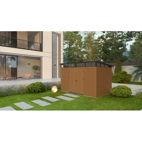 Composiet Tuinhuis 344x210 cm,  Hoogte 226,5 cm Teak