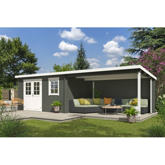 Blokhut Born plus met overkapping 780x295 cm Geverfd Green Grey-Wit