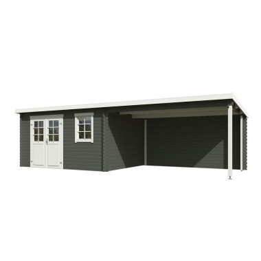 Blokhut Born plus met overkapping 780x295 cm Geverfd Green Grey-Wit
