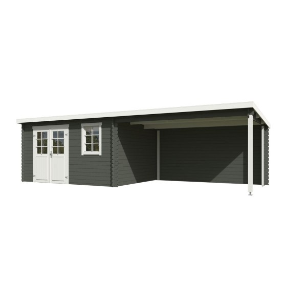 Blokhut Born plus met overkapping 780x295 cm Geverfd Green Grey-Wit