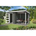 Blokhut Schinnen met overkapping 390x195 cm Geverfd Green Grey-Wit