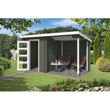Blokhut Schinnen met overkapping 390x195 cm Geverfd Green Grey-Wit