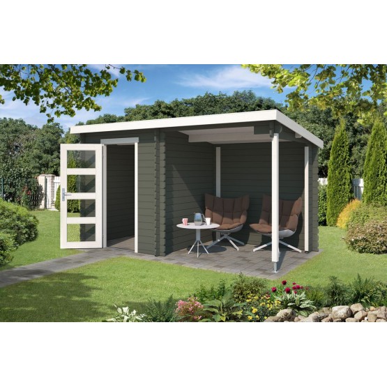 Blokhut Schinnen met overkapping 390x195 cm Geverfd Green Grey-Wit