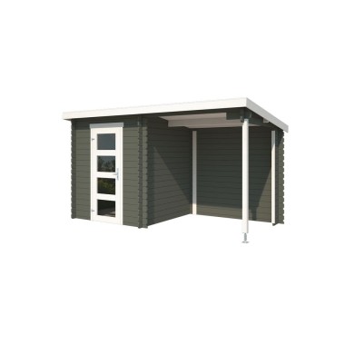 Blokhut Schinnen met overkapping 390x195 cm Geverfd Green Grey-Wit