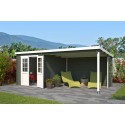 Blokhut Sittard met overkapping 590x295 cm Geverfd Green Grey-Wit