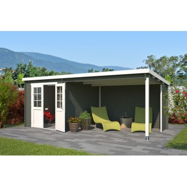 Blokhut Sittard met overkapping 590x295 cm Geverfd Green Grey-Wit