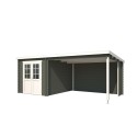 Blokhut Sittard met overkapping 590x295 cm Geverfd Green Grey-Wit