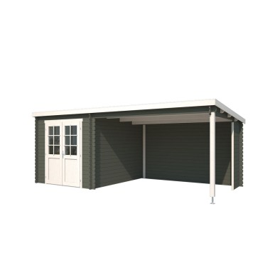 Blokhut Sittard met overkapping 590x295 cm Geverfd Green Grey-Wit