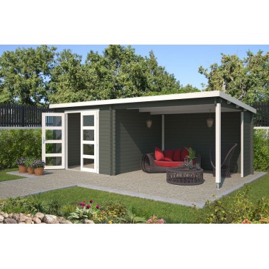 Blokhut Brunssum met overkapping 620x295 cm Geverfd Green Grey-Wit