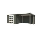Blokhut Brunssum met overkapping 620x295 cm Geverfd Green Grey-Wit