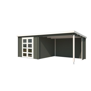 Blokhut Brunssum met overkapping 620x295 cm Geverfd Green Grey-Wit