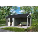 Blokhut Hoensbroek met overkapping 595x295 cm Geverfd Green Grey-Wit