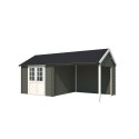 Blokhut Hoensbroek met overkapping 595x295 cm Geverfd Green Grey-Wit