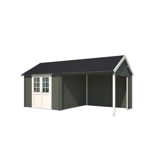 Blokhut Hoensbroek met overkapping 595x295 cm Geverfd Green Grey-Wit