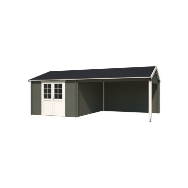 Blokhut Landgraaf met overkapping 700x400 cm Geverfd Green Grey-Wit