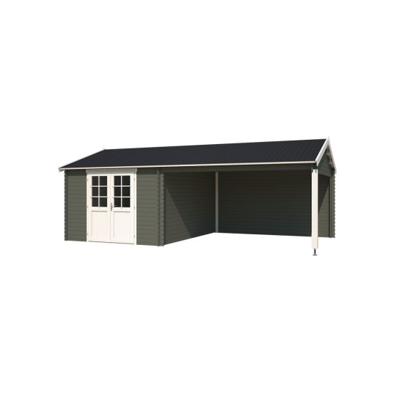 Blokhut Landgraaf met overkapping 700x400 cm Geverfd Green Grey-Wit