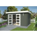 Blokhut Reuver 28 mm 400x295 cm Geverfd Green Grey-Wit