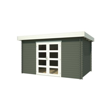 Blokhut Reuver 28 mm 400x295 cm Geverfd Green Grey-Wit