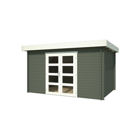 Blokhut Reuver 28 mm 400x295 cm Geverfd Green Grey-Wit