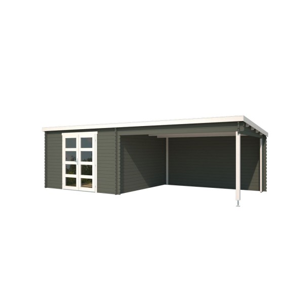 Blokhut Wessem met overkapping 730x350 cm Geverfd Green Grey-Wit