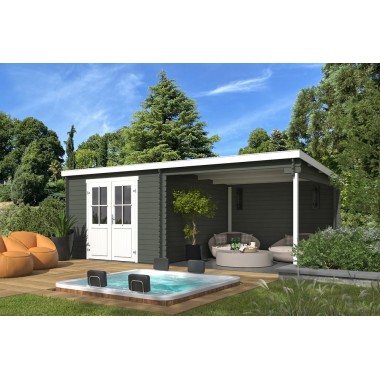 Blokhut Wittem met overkapping 601x312 cm Geverfd Green Grey-Wit