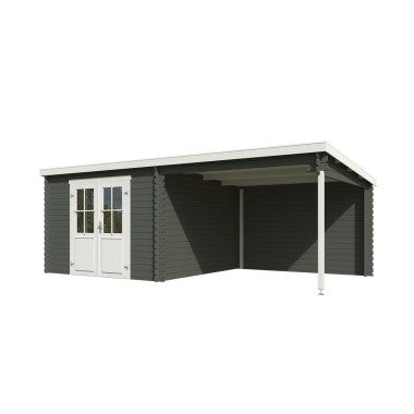 Blokhut Wittem met overkapping 601x312 cm Geverfd Green Grey-Wit