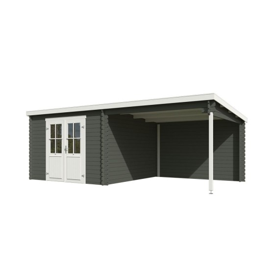 Blokhut Wittem met overkapping 601x312 cm Geverfd Green Grey-Wit
