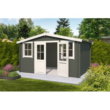 Blokhut Beek 396x312 cm Geverfd Green Grey-Wit