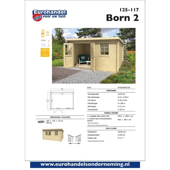 Blokhut Born 400x295 cm Geverfd Carbon Grey-Wit